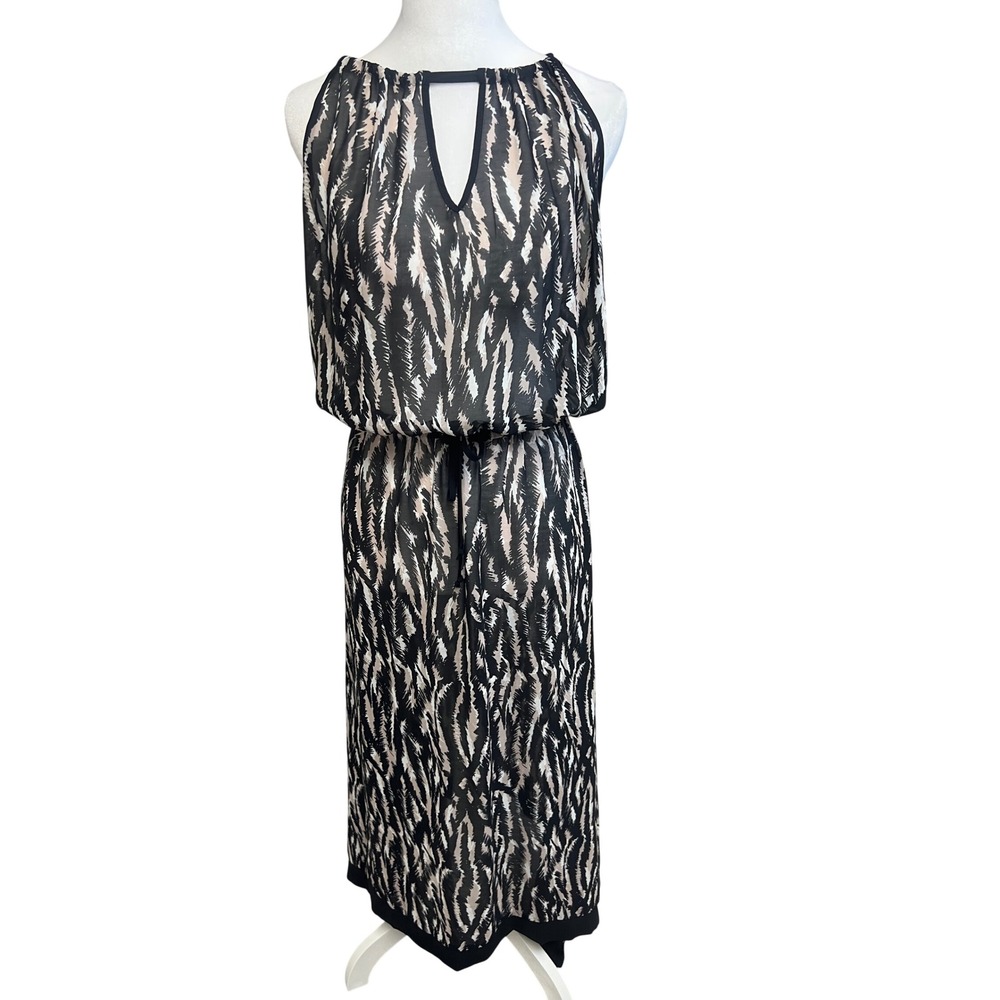 Zebra Animal Print Midi Halter Dress Sz M Chiffon Sheer Boho Resortwear